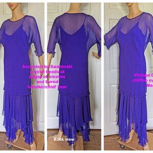 36/38 bust formal dress, Carol Peretz Made USA purple silk chiffon tiered hem